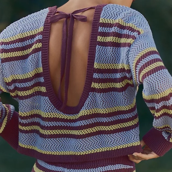 Striped Open-Back Knit Sweater - Picture 1 of 7